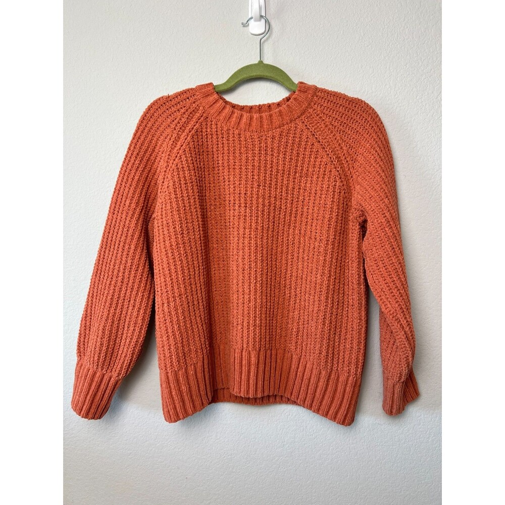 Dip Women Sweater Large L Orange Chunky Knit Chenille Pullover Long Sleeve Cozy